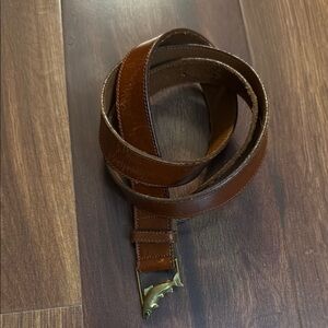 LL BEAN Men's Brown Leather Belt with Shark Buckle size 38